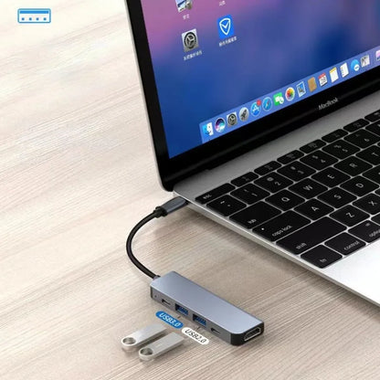 Hub USB-C 6 en 1 con HDMI 4K | Carga Rápida y Multiconexión para MacBook, iPad y Laptop