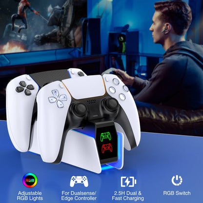Cargador Doble RGB para Mandos PS5 – Base de Carga Rápida