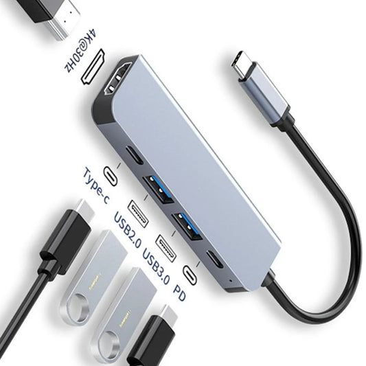 Hub USB-C 6 en 1 con HDMI 4K | Carga Rápida y Multiconexión para MacBook, iPad y Laptop