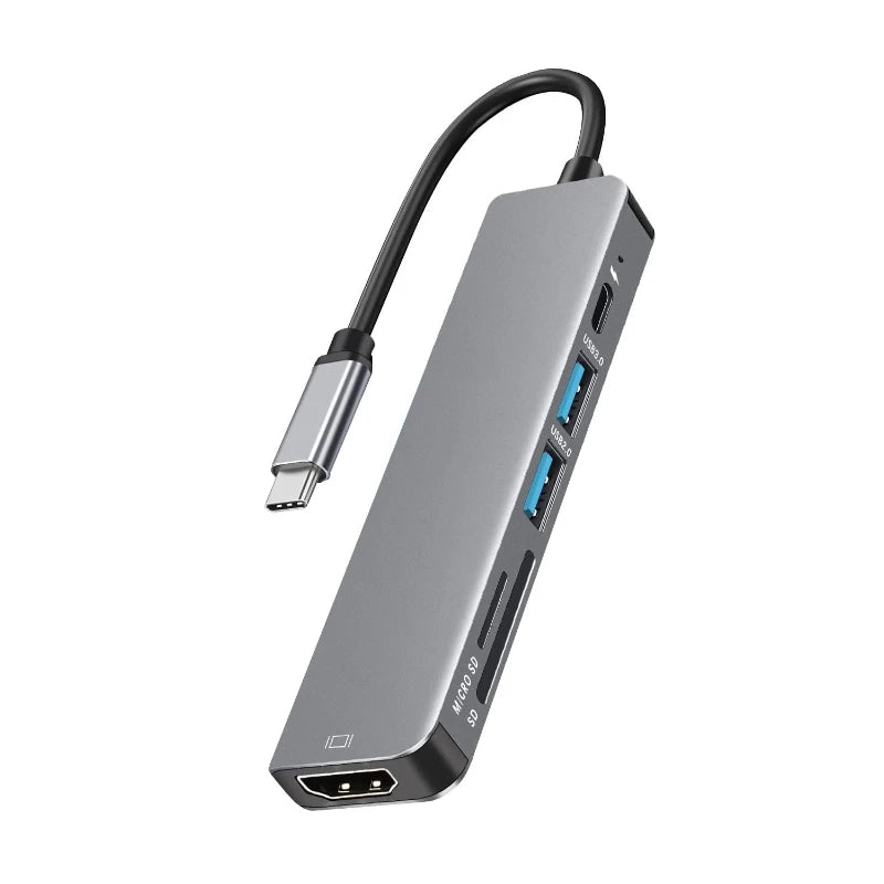Hub USB-C 6 en 1 con HDMI 4K | Carga Rápida y Multiconexión para MacBook, iPad y Laptop