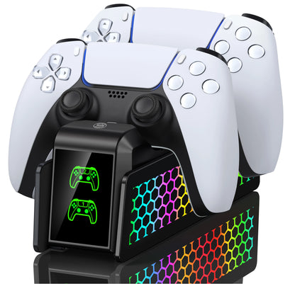 Cargador Doble RGB para Mandos PS5 – Base de Carga Rápida