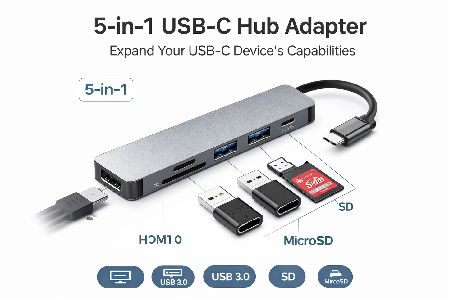 Hub USB-C 6 en 1 con HDMI 4K | Carga Rápida y Multiconexión para MacBook, iPad y Laptop
