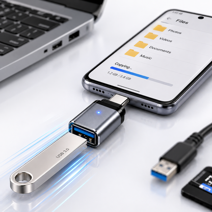 Adaptador OTG USB-C a USB 3.0 con Luz Indicadora LED – Compatible con MacBook, Samsung, Xiaomi, Huawei y más